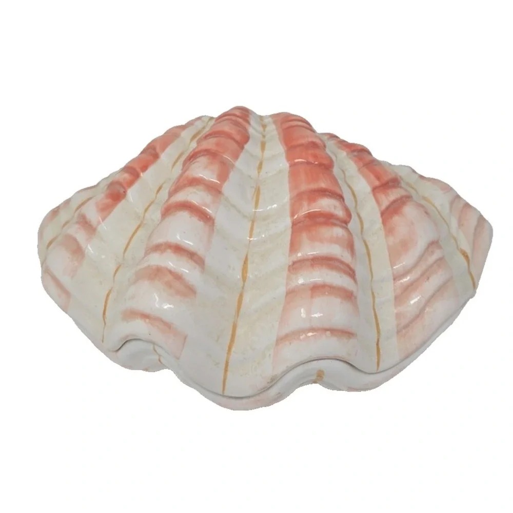 Vintage Ceramic Clam Shell Lidded Trinket Dish by 